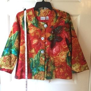 Chicos short Jacket Red Orange Green print size 0 , 2 , 4 ,